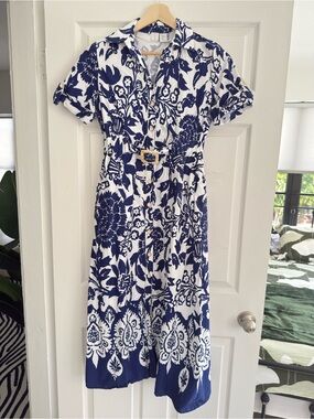 Joie White and Navy Floral Shirt Dress
